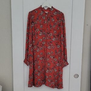 LOFT Red Floral Long Sleeve Dress